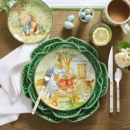 Dinnerware Set Peter Rabbit Easter Table Setting Blue Scalloped Rim