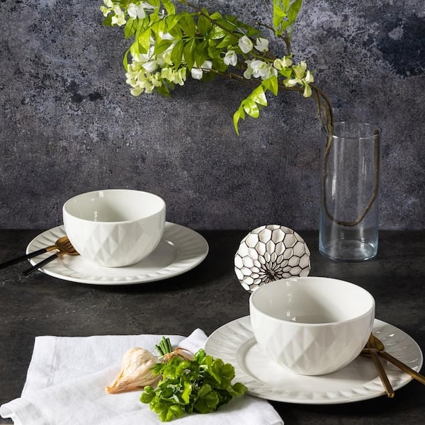 Dinnerware Set Rounded Rims Deep Bowls High-Gloss Minimalist