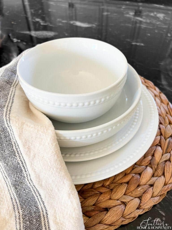 Dinnerware Set Satin Matte Finish Warm White Organic Rim Ceramic