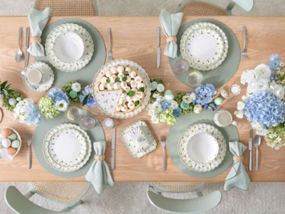 Dinnerware Set Scalloped Porcelain for Cottage Style Holiday Dining