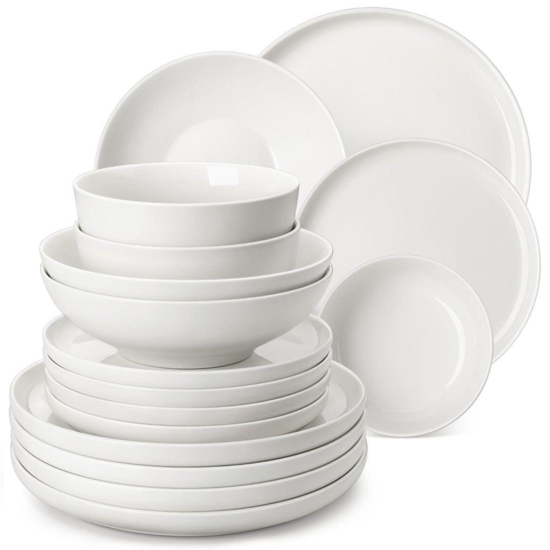 Dinnerware Set Square Silhouette Curved Rims Rounded Corners Porcelain