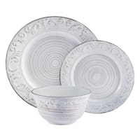 Dinnerware Set Trellis Pattern Raised Border White Stoneware Farmhouse