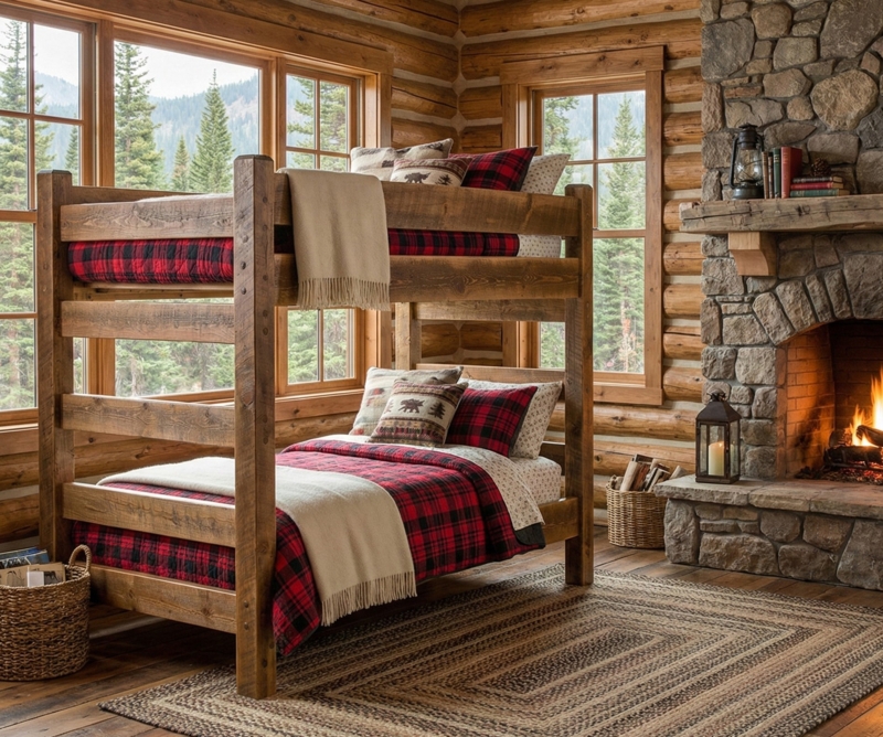 Distressed Barnwood Bunk Bed Rustic Lodge Style Integrated Ladder