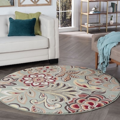 Distressed Boho Area Rug, Teal & Cream Medallion