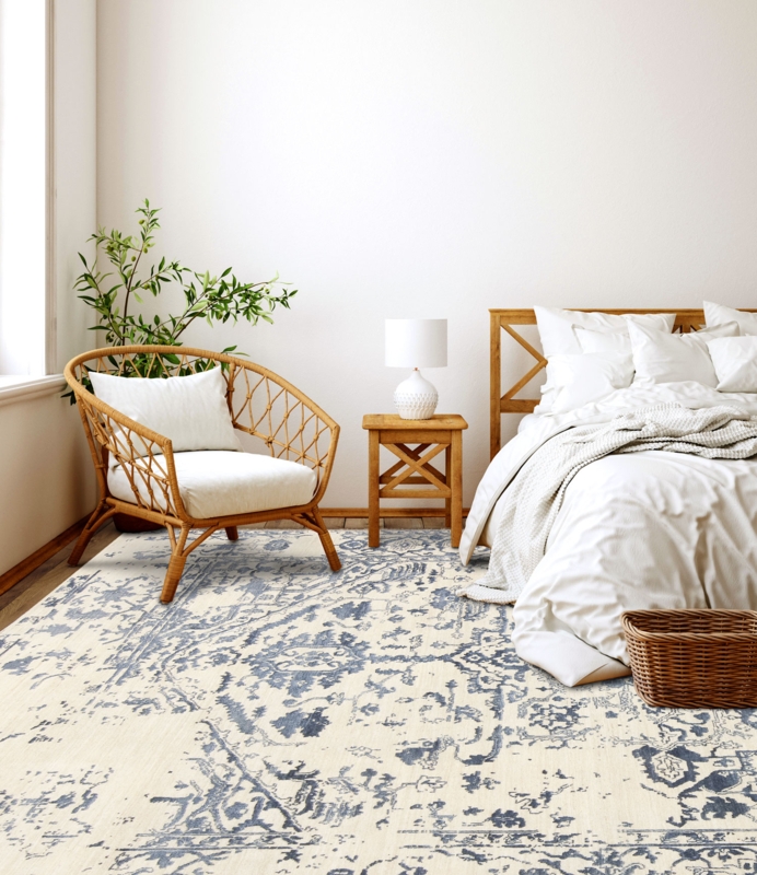 Distressed Medallion Rug Styling Ideas for Farmhouse Bedroom