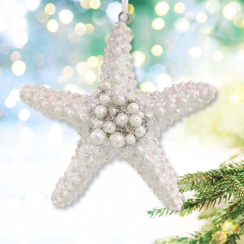 Distressed Sea Life Christmas Ornaments with Whitewashed Finish and Jute