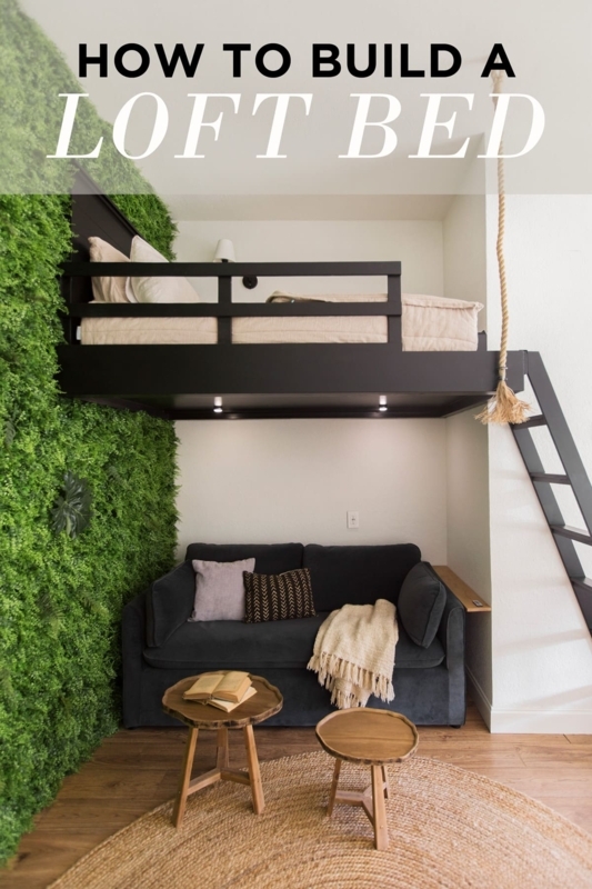 DIY Wood Loft Bed Frame with Natural Finish and Slatted Rails