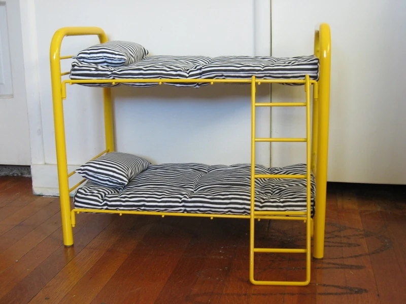 Doll Bunk Bed Slatted Design Light Yellow Matte Finish Traditional
