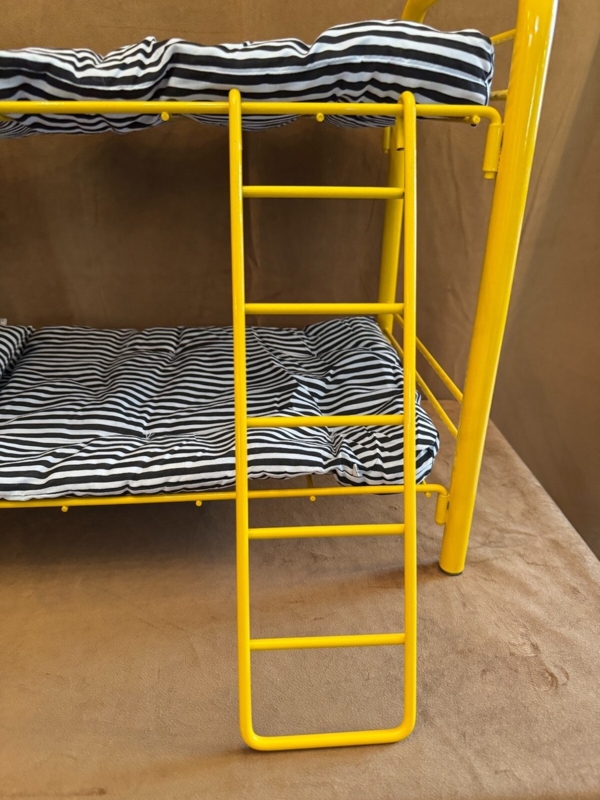 Doll Bunk Bed Vintage Yellow Metal Frame Striped Bedding Retro Style