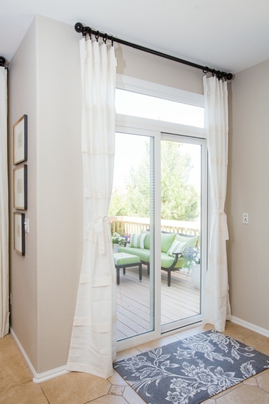 Door Mounted Curtain Off-White Linen Look Integrated Tie Back