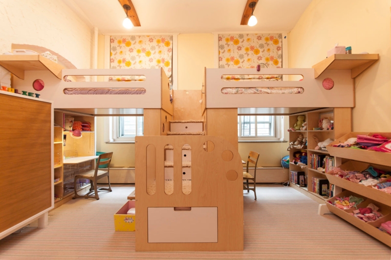 Double Loft Bed System with Central Storage Stairs