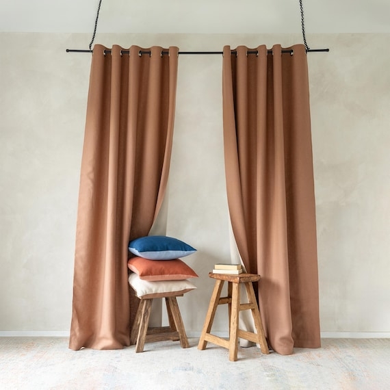 Double Sided Light Gray Linen Curtains useful as Room Divider