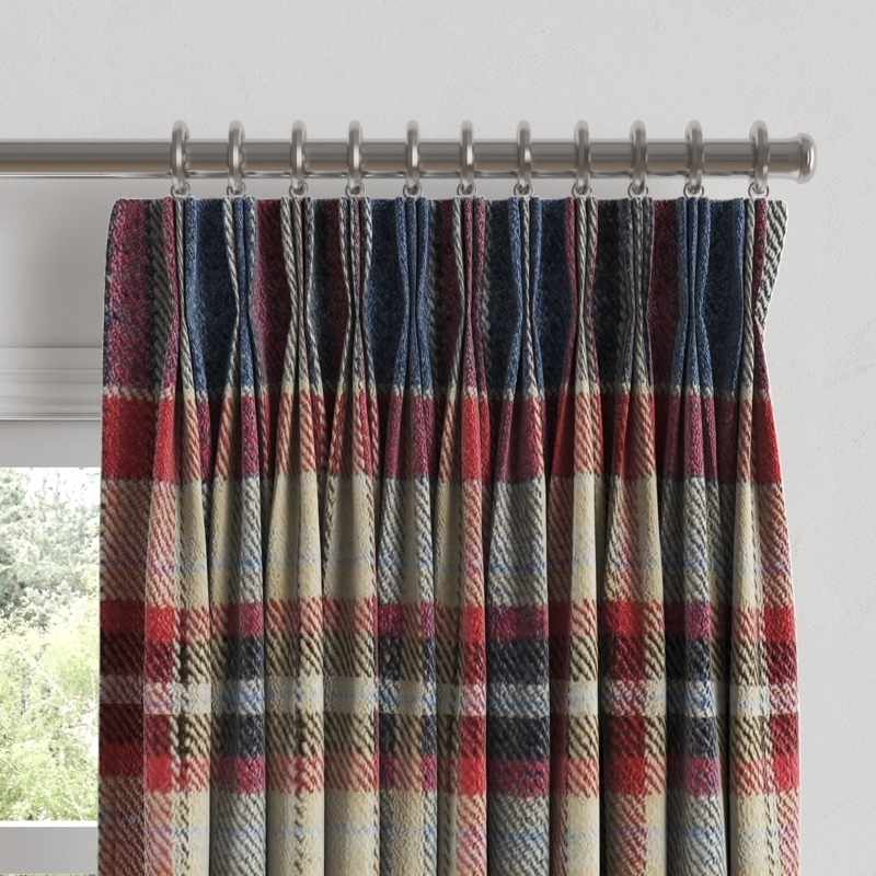 Drapery Pinch Pleat Charcoal Tartan Flannel Tailored Traditional