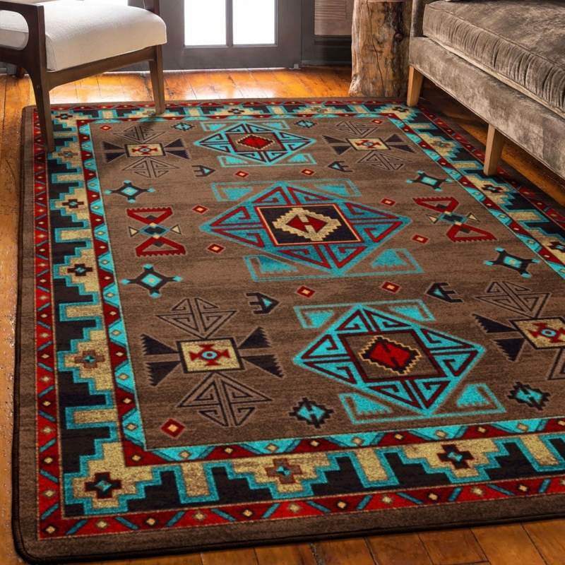 Earthy Area Rug featuring Serrated Diamond Motif and Desert Palette