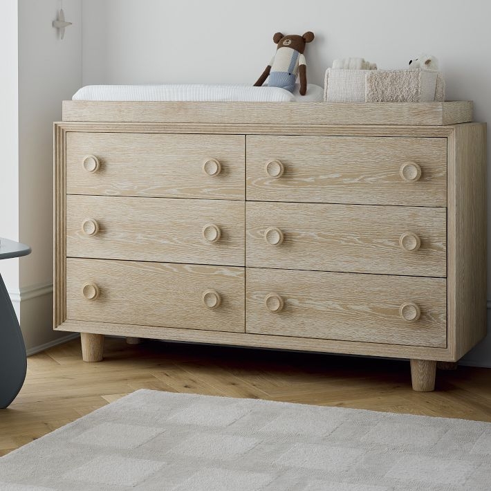 Elegant Fluted Nursery Dresser with Extra Wide Profile and Gold