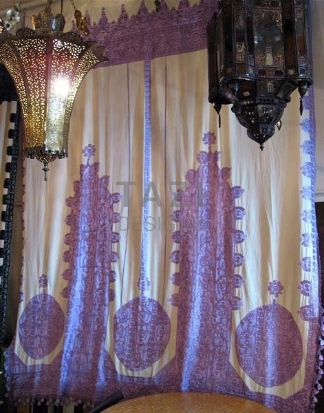 Embroidered Bedspread and Curtain Set with Moroccan Scrollwork