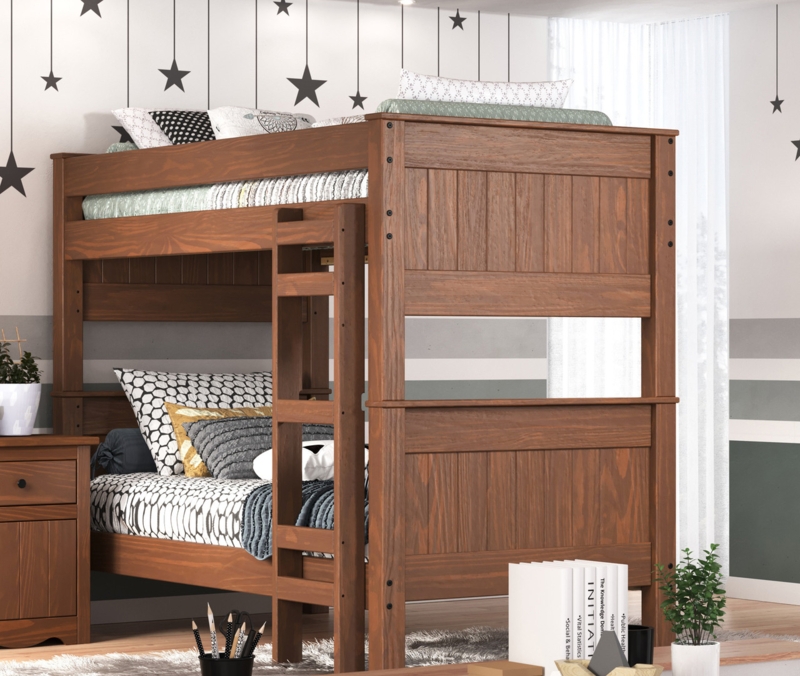 Espresso Bunk Bed Twin Over Twin Slatted Frames Integrated Ladder
