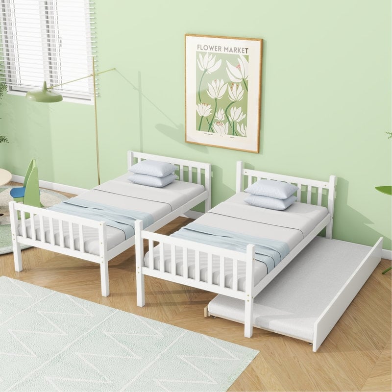 Espresso Bunk Bed Wood Toned Twin Over Twin Trundle Slatted Traditional