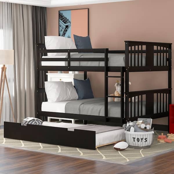 Espresso Full Over Full Bunk Bed with Trundle and Ladder