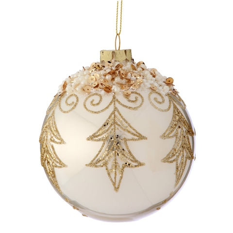 Etched Glass Pearl Christmas Ornament Beaded Detail