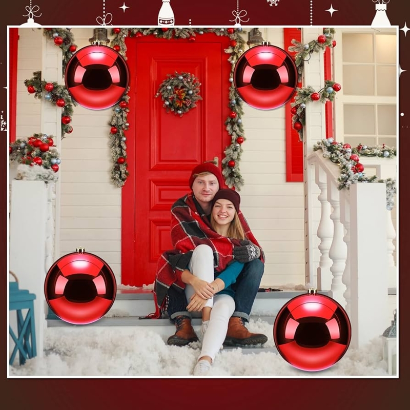Extra Large Glossy Red Ornaments for Festive Porch Entryway Decor