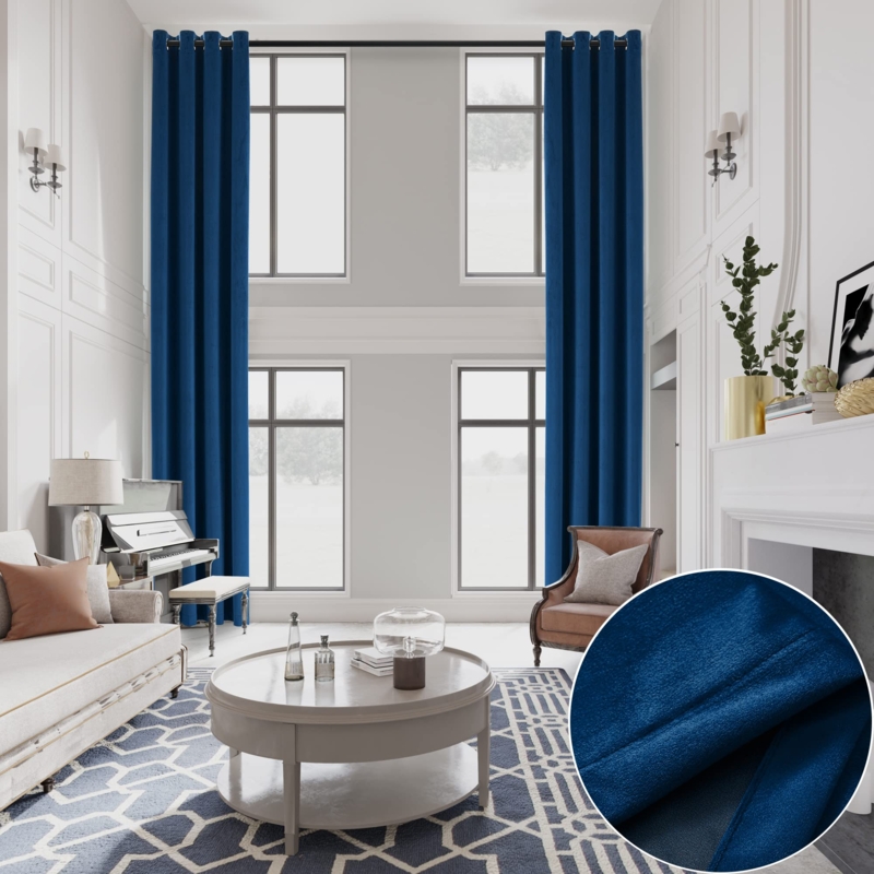 Extra Long Curtain Panel Navy Blue Velvet High Ceiling