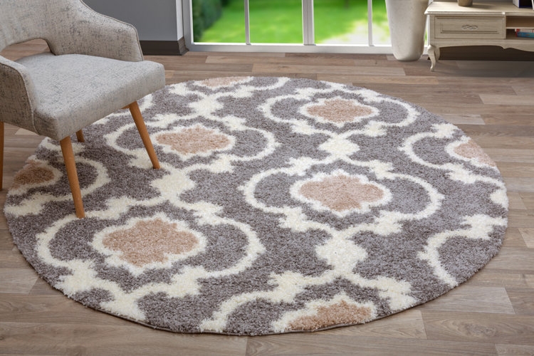 Extra Thick Shag Area Rug with High-Contrast Geometric Trellis