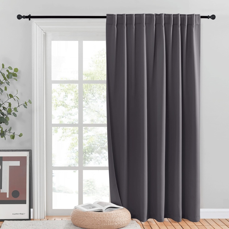 Extra Wide Curtain Panel Floor Length Thermal Darkening Gray