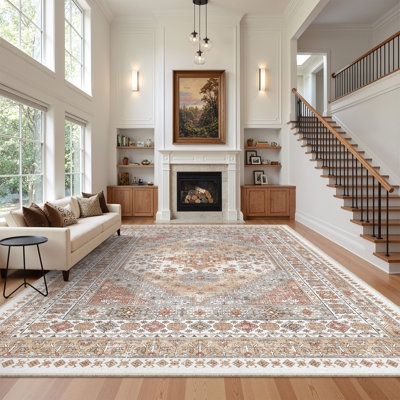 Faded Area Rug, Modern Farmhouse Neutral Oriental Texture