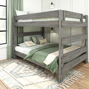 Farmhouse Queen Bunk Bed Weathered Driftwood Finish Plank Details