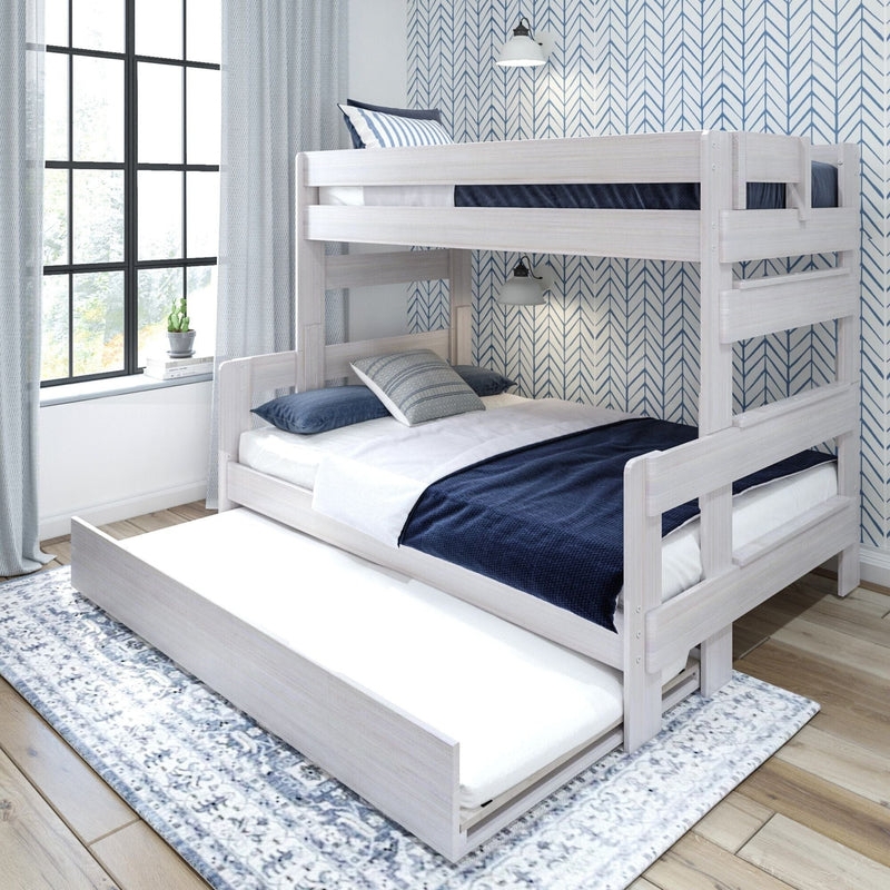Farmhouse Style Bunk Bed, Pecan Wood Finish with Trundle