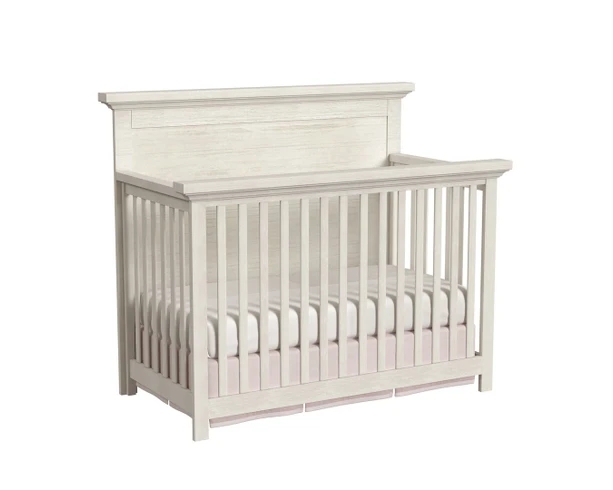 Farmhouse Style Convertible Crib with Brushed Finish and Solid Sides