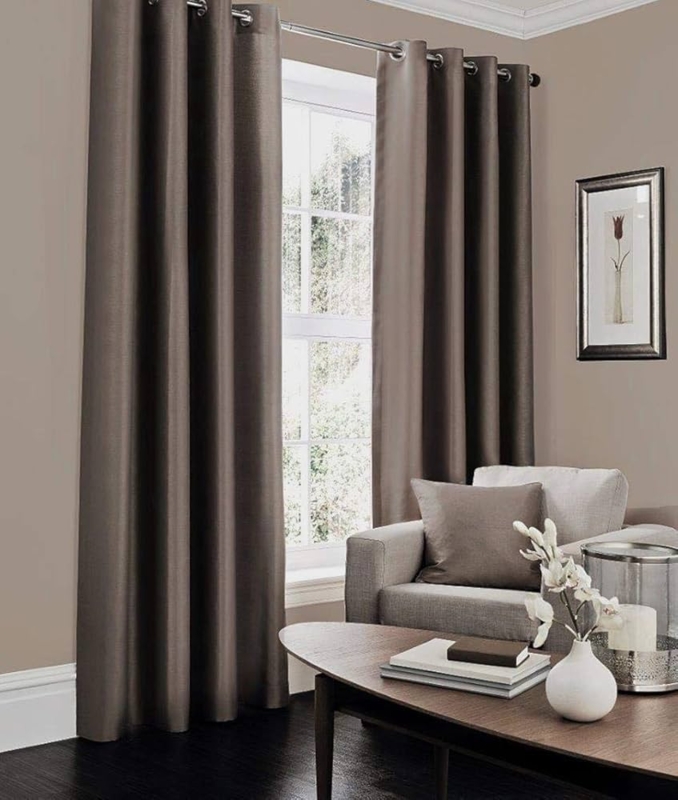Faux Silk Dupioni Curtains in Chocolate Brown with Grommet Header