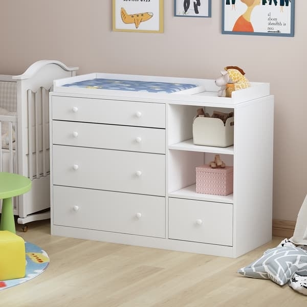 Five Drawer Nursery Storage Chest with Silver Metal Hardware