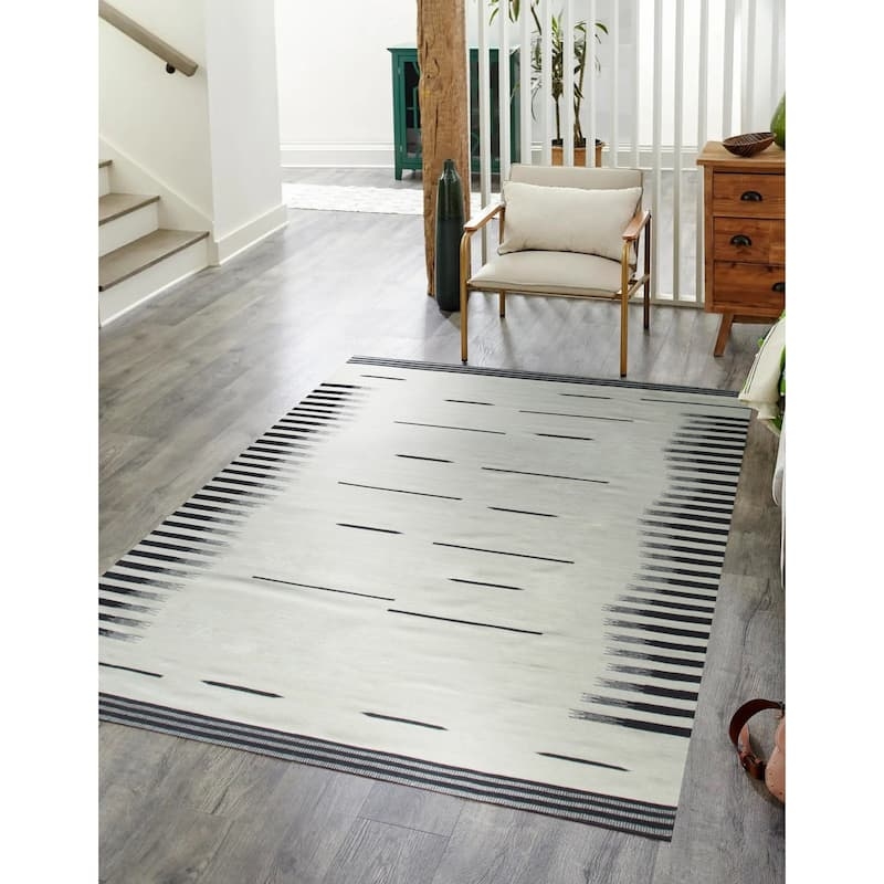 Flat-Weave Area Rug, Handwoven Gridded Texture with Natural Finish