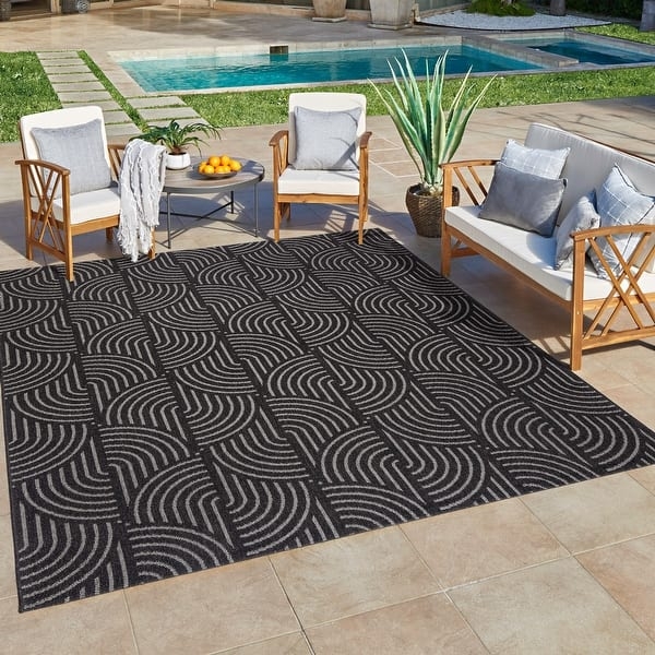 Flatwoven Area Rug, Large Scale Floral, Coastal Patio Decor