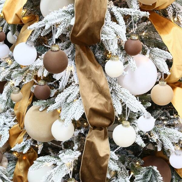 Flocked Velvet Christmas Ornaments Earth Tones Set