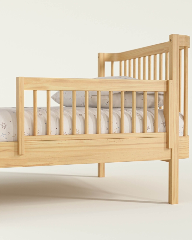 Floor Bed Wave Shaped Rails Natural Wood Scandinavian Design