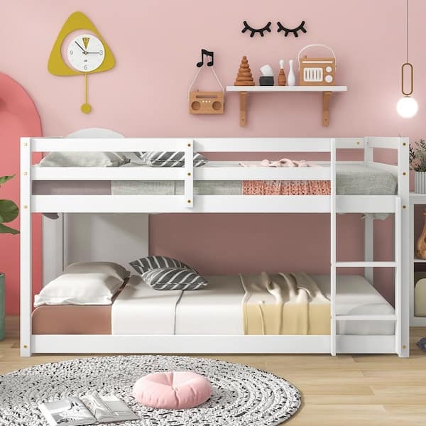 Floor Bunk Bed Twin Over Twin Slatted Ends Space Saving