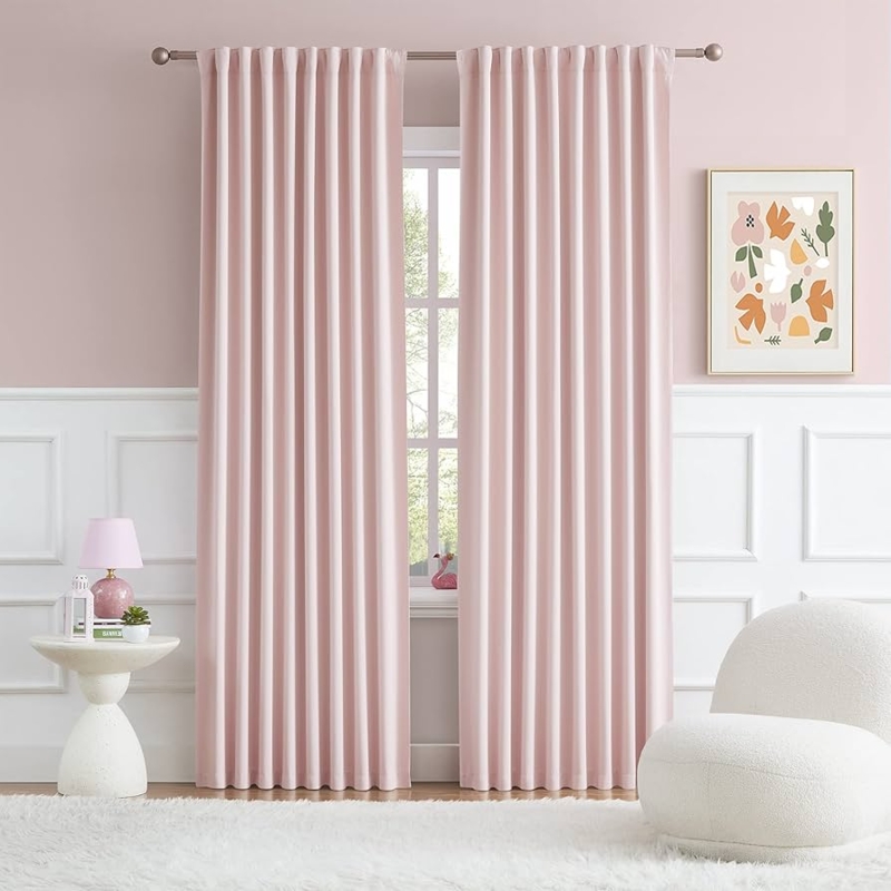 Floor-Length Curtains & Matching Canopy Set for Whimsical White & Pink Nursery