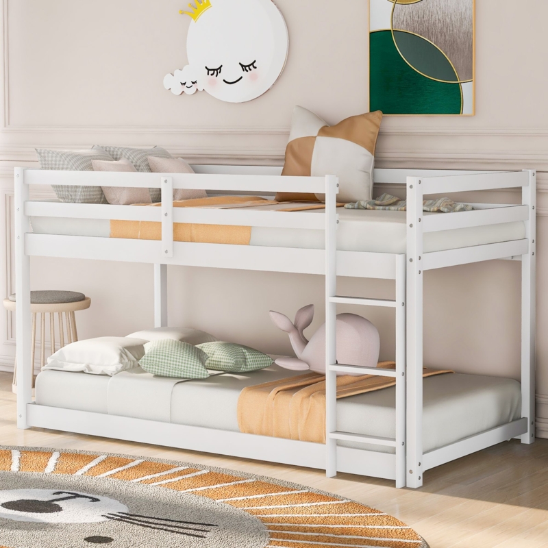 Floor Level Bunk Bed White Minimalist Low Profile Design