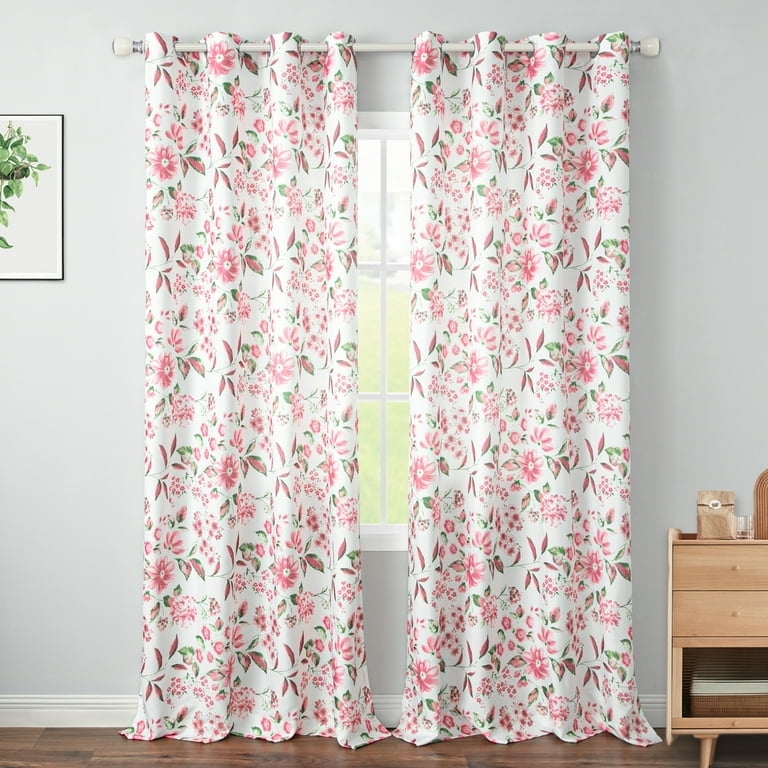 Floral Curtains Icy Pink Botanical Pattern Grommet Drapery (63 chars)