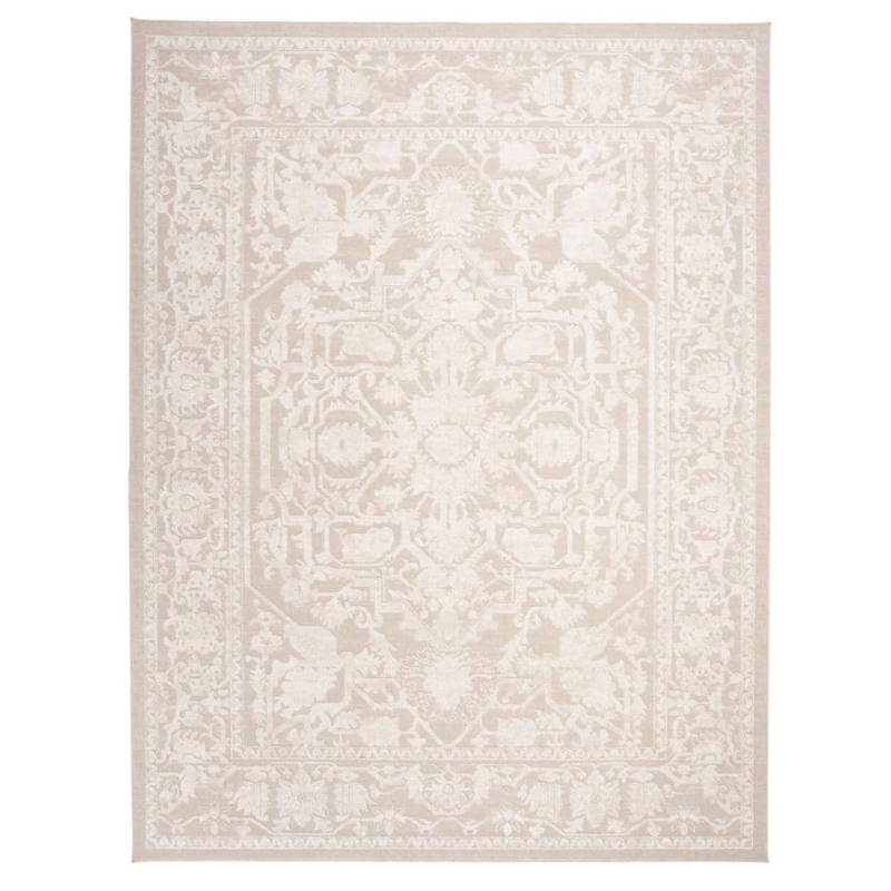 Floral Medallion Area Rug Distressed Cream Traditional