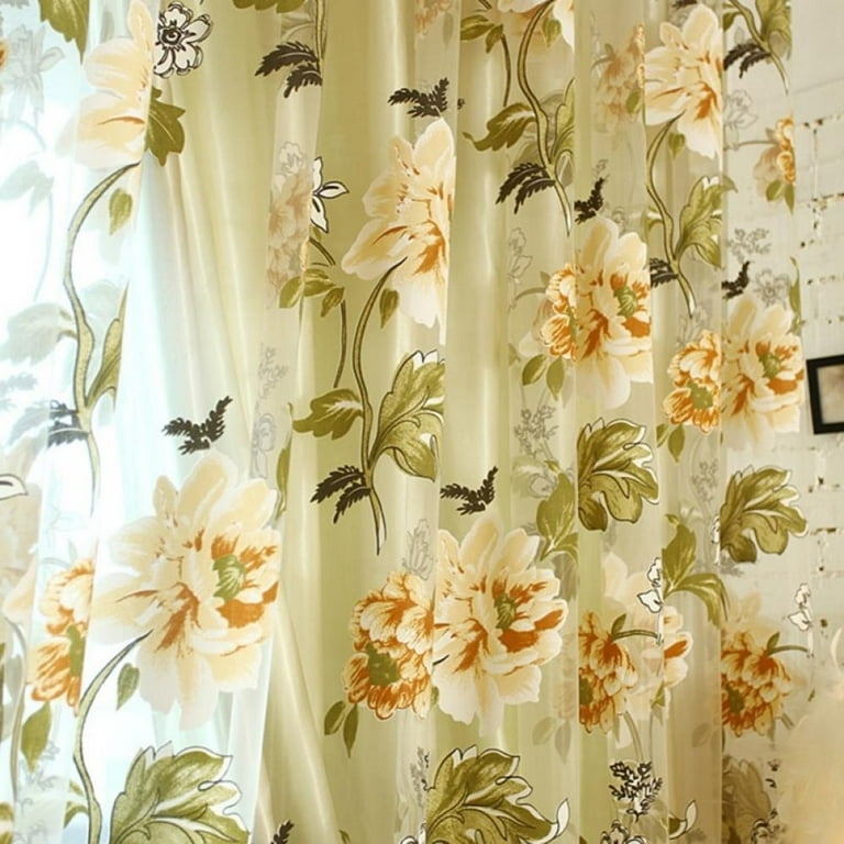 Floral Vine Curtains Ruffled Edge Sheer Shabby Chic Whimsical