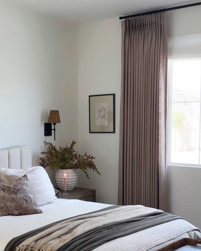 Forest Green Linen Blackout Curtains with Gold Clip Rings, Modern