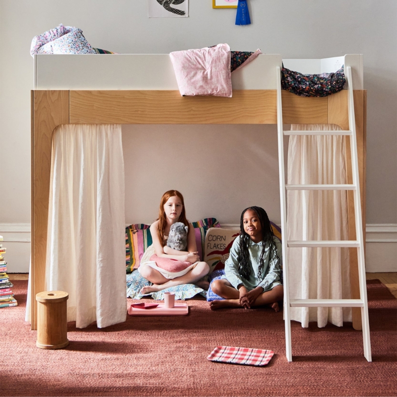 Full Loft Bed with Desk, Birch Accents and Angled Ladder
