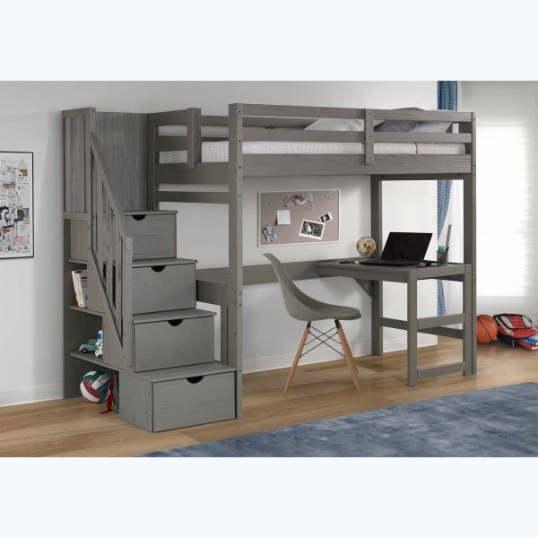 Full Loft Bed with Integrated Desk and Storage Stairs
