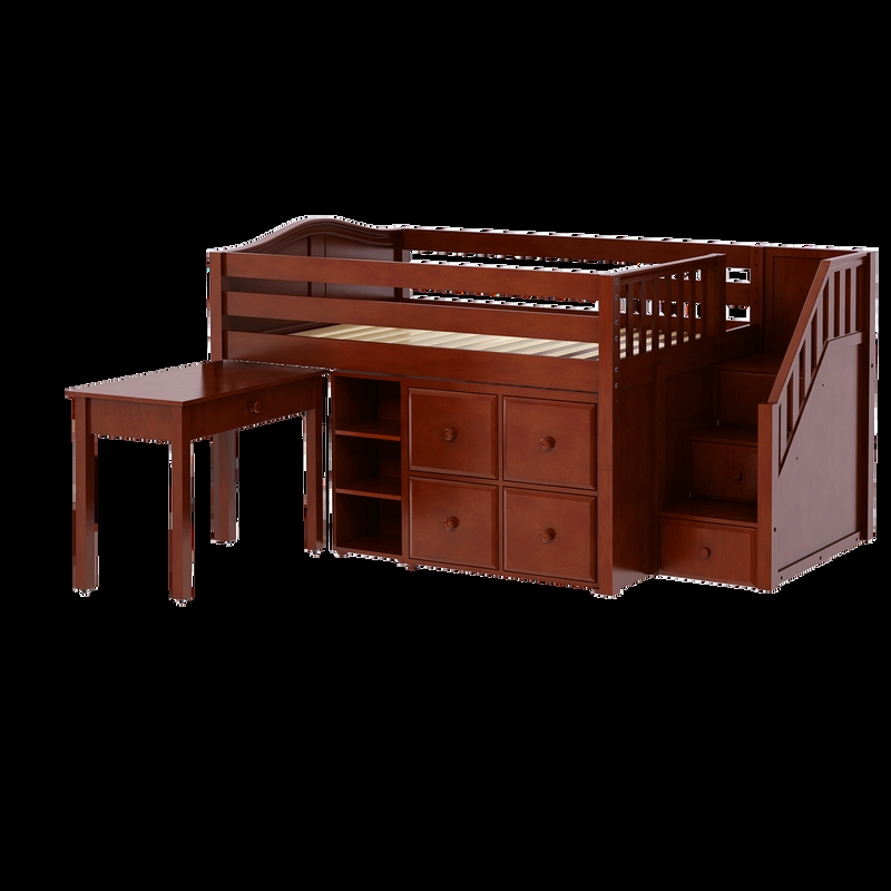 Full Low Loft Bed White Storage Stairs Under-bed Dresser Built-in Desk