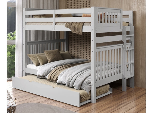 Full Over Full Bunk Bed Gray Integrated Ladder Trundle Transitional