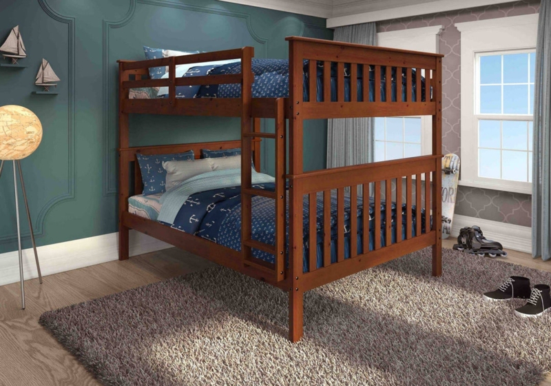 Full Over Full Bunk Bed with Integrated Drawers, Dark Finish
